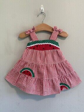 Rare Editions Watermelon Gingham Dress Baby 9M